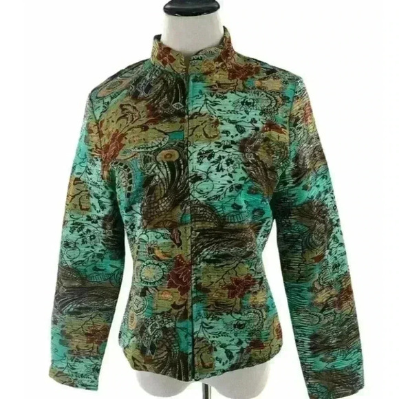 Analogy Women's Multicolor Zip Up Front  Paisley Stretch Jacket Size Medium - Picture 1 of 4
